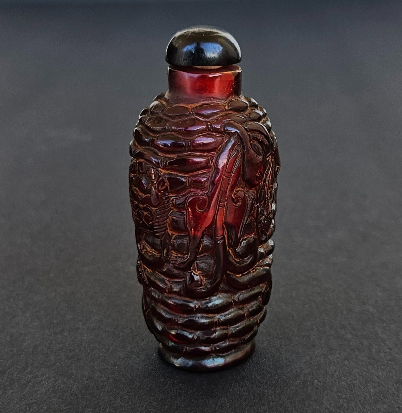 Antique Chinese Catalin Bakelite Cherry Amber Translucent Faturan Snuff Bottle