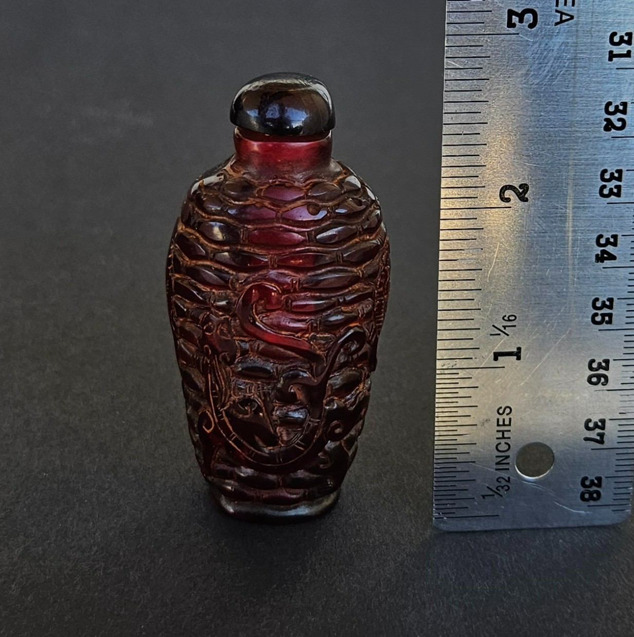 Antique Chinese Catalin Bakelite Cherry Amber Translucent Faturan Snuff Bottle