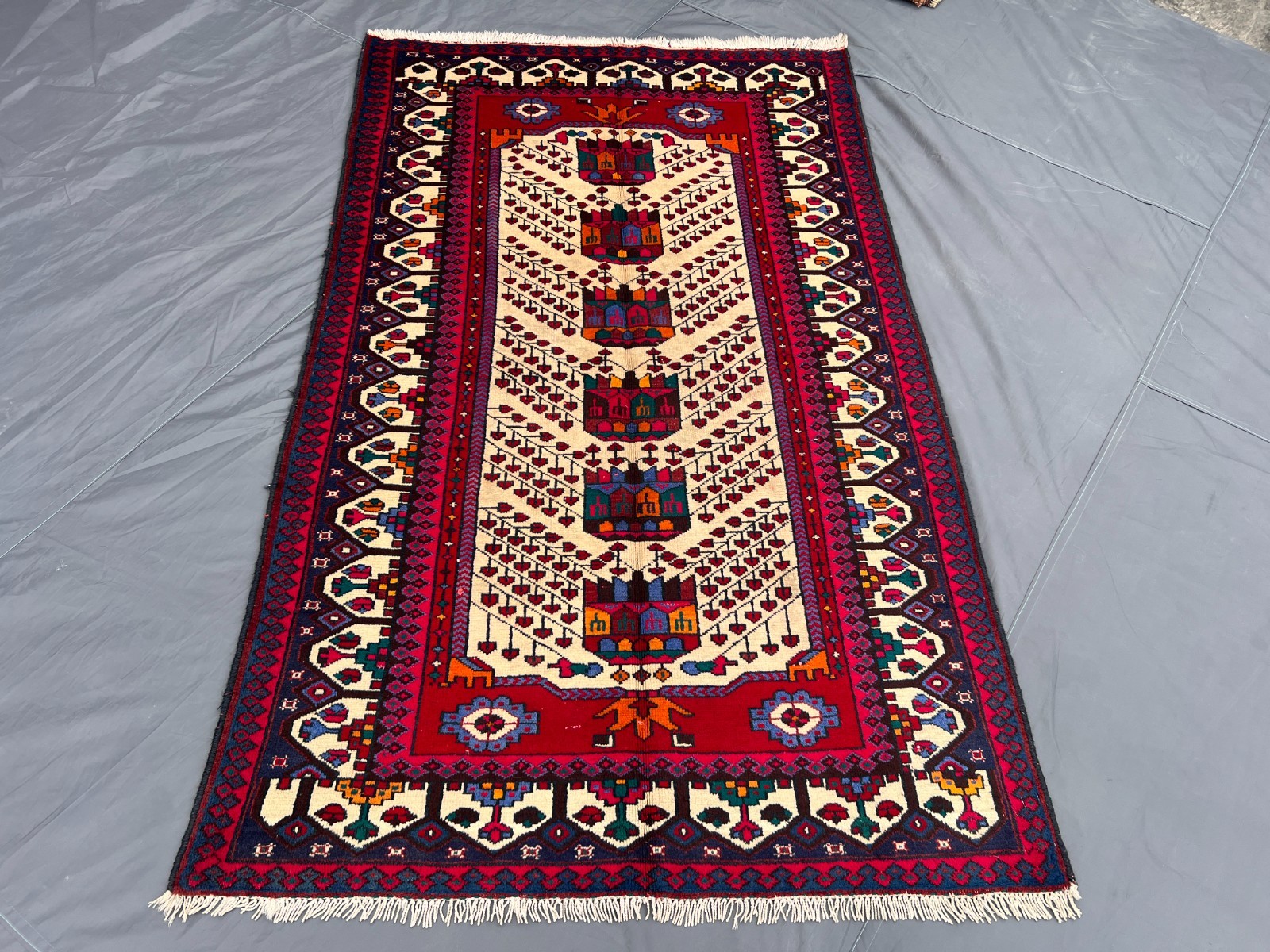 4×6’6ft Tribal Prayer Pictorial Mosque Tree of Life Handknotted Wool Vintage Rug