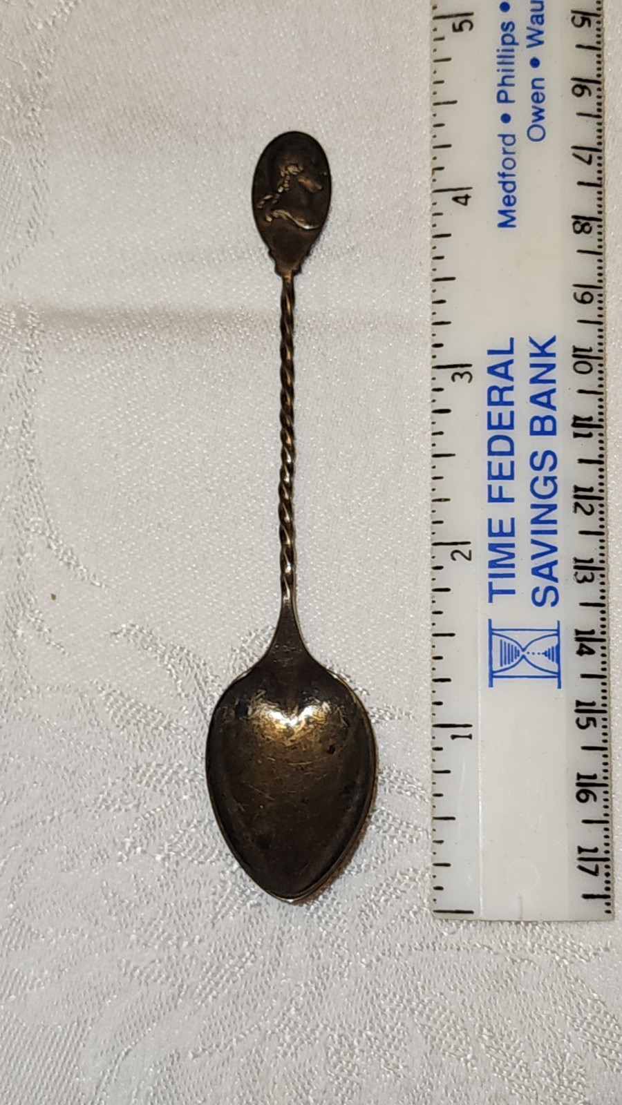 Antique “REG’D STERLING” Roden Bros Demitasse 4 1/4″ Spoon, George Washington