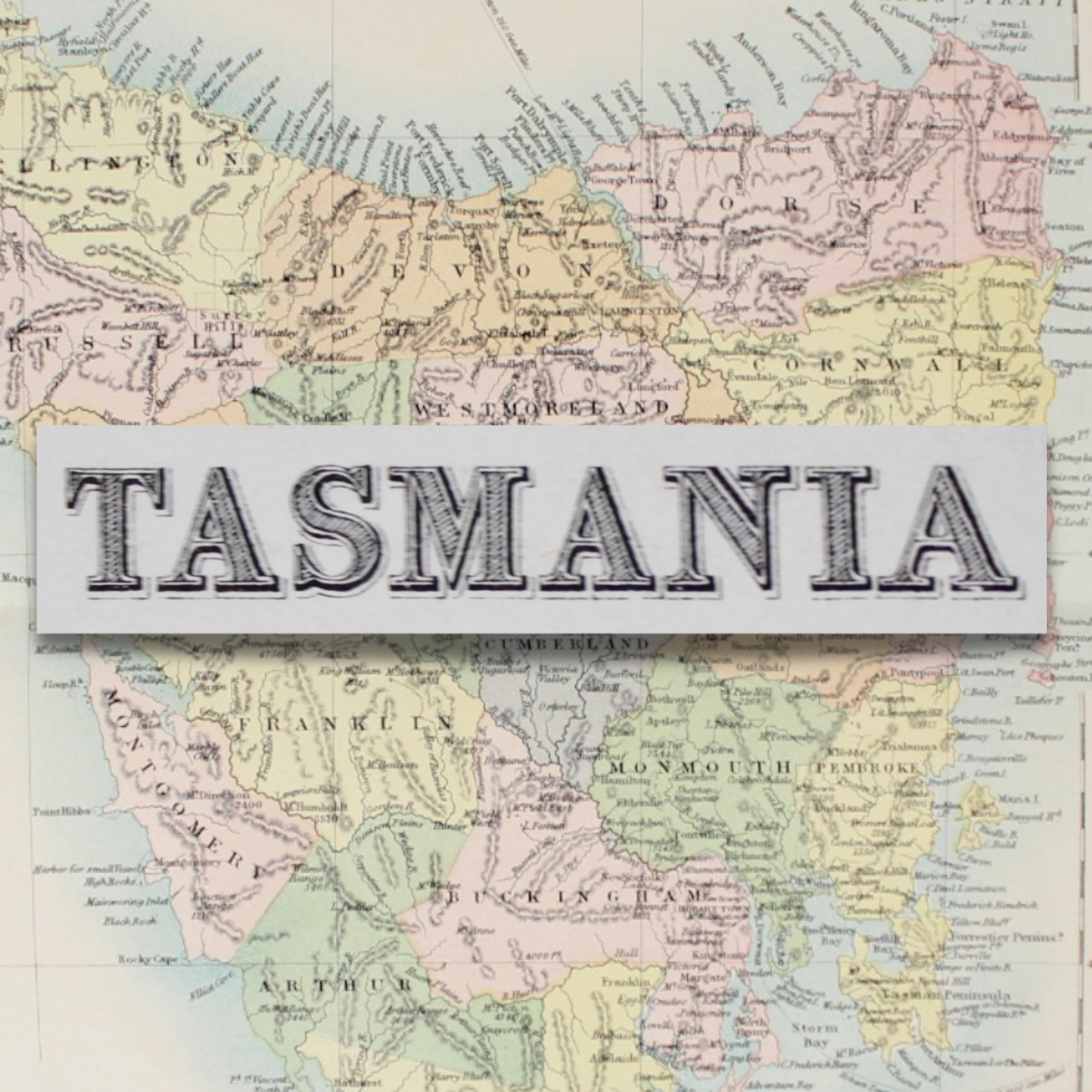 TASMANIA MAP Lithograph circa 1900 Full Color Antique Australia JP Lippincott
