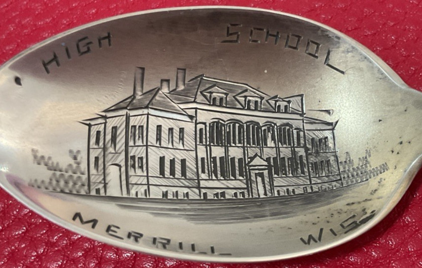 Merrill Wisconsin High School 5.4″ Sterling Souvenir Spoon Grapes Leaves 20g