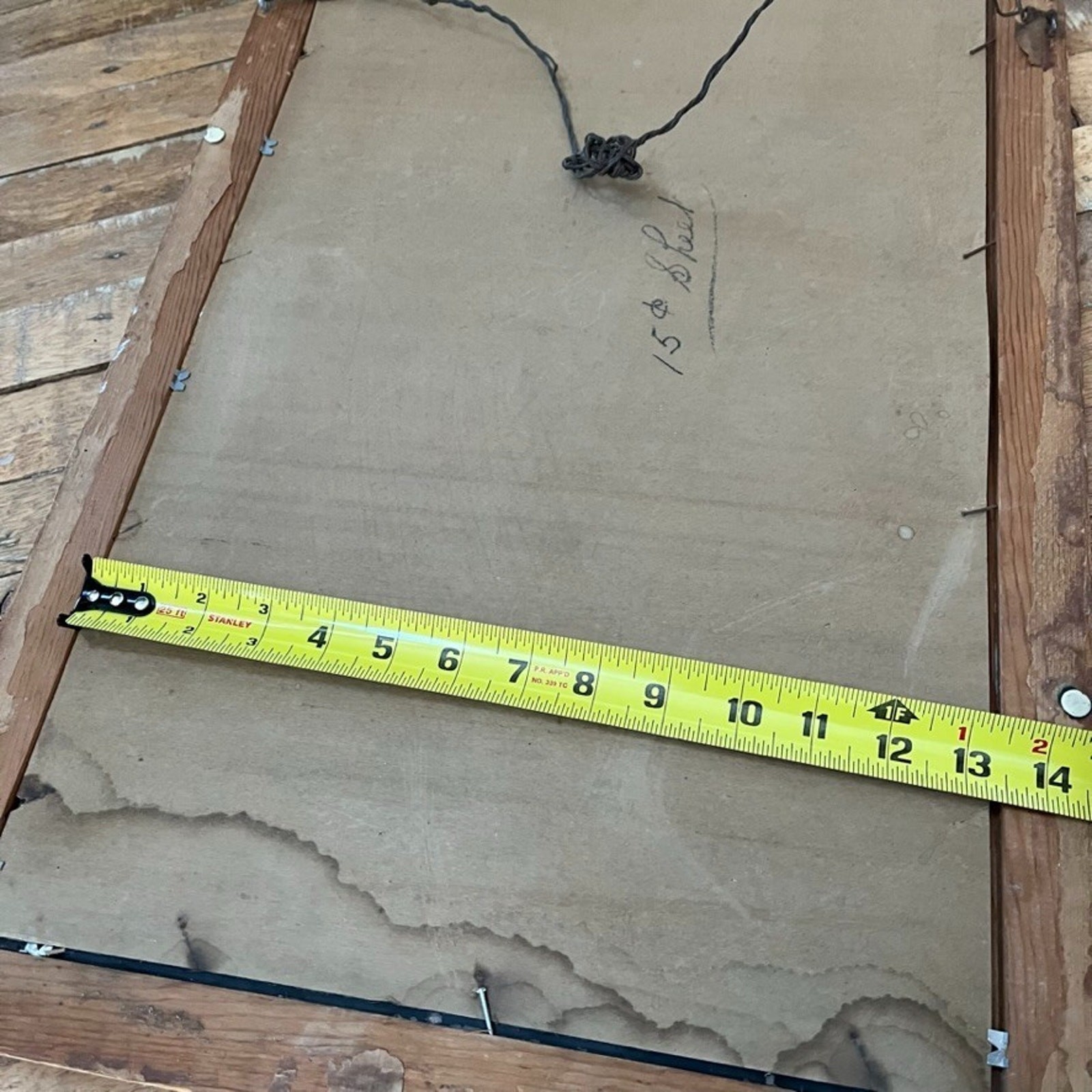 Antique Solid Dark Wood Rectangular Wall Beveled Distressed Mirror 16 x 27.5″