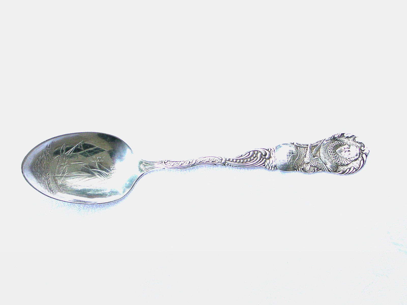ANTIQUE STERLING SILVER CHRISTOPHER COLUMBUS SOUVENIR SPOON – L.S.M. CO
