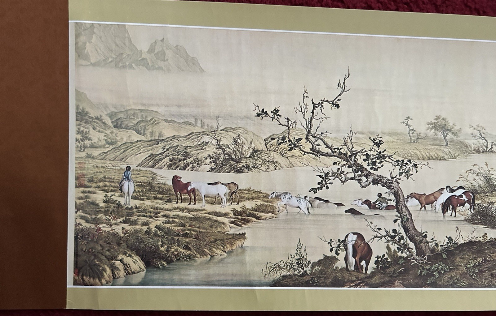 VTG One Hundred Stallions by Lang Shih-Ning (G. Castiglione) 9ft Scroll Replica