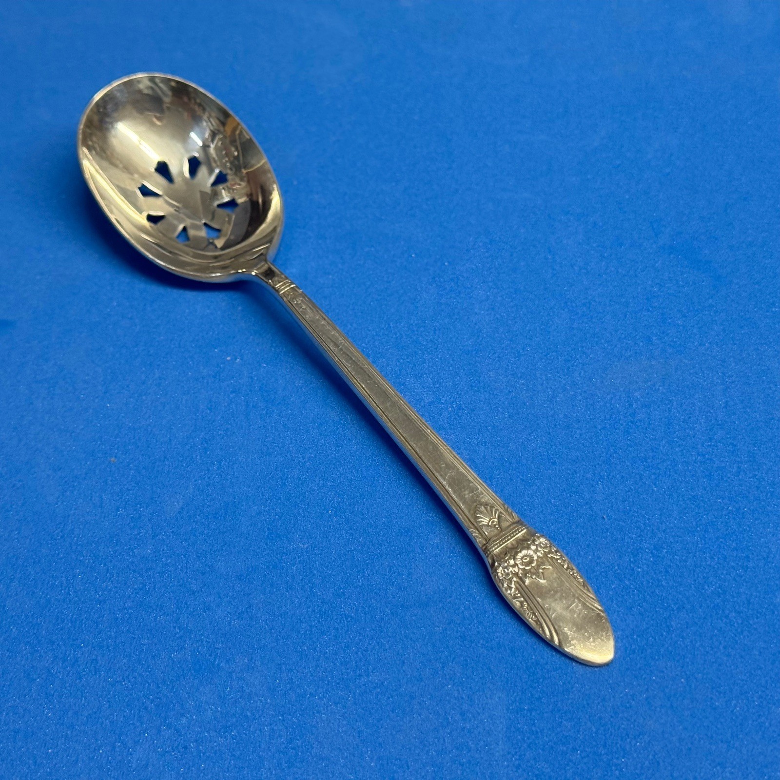 First Love Pierced Condiment / Olive Spoon by 1847 Rogers Silverplate