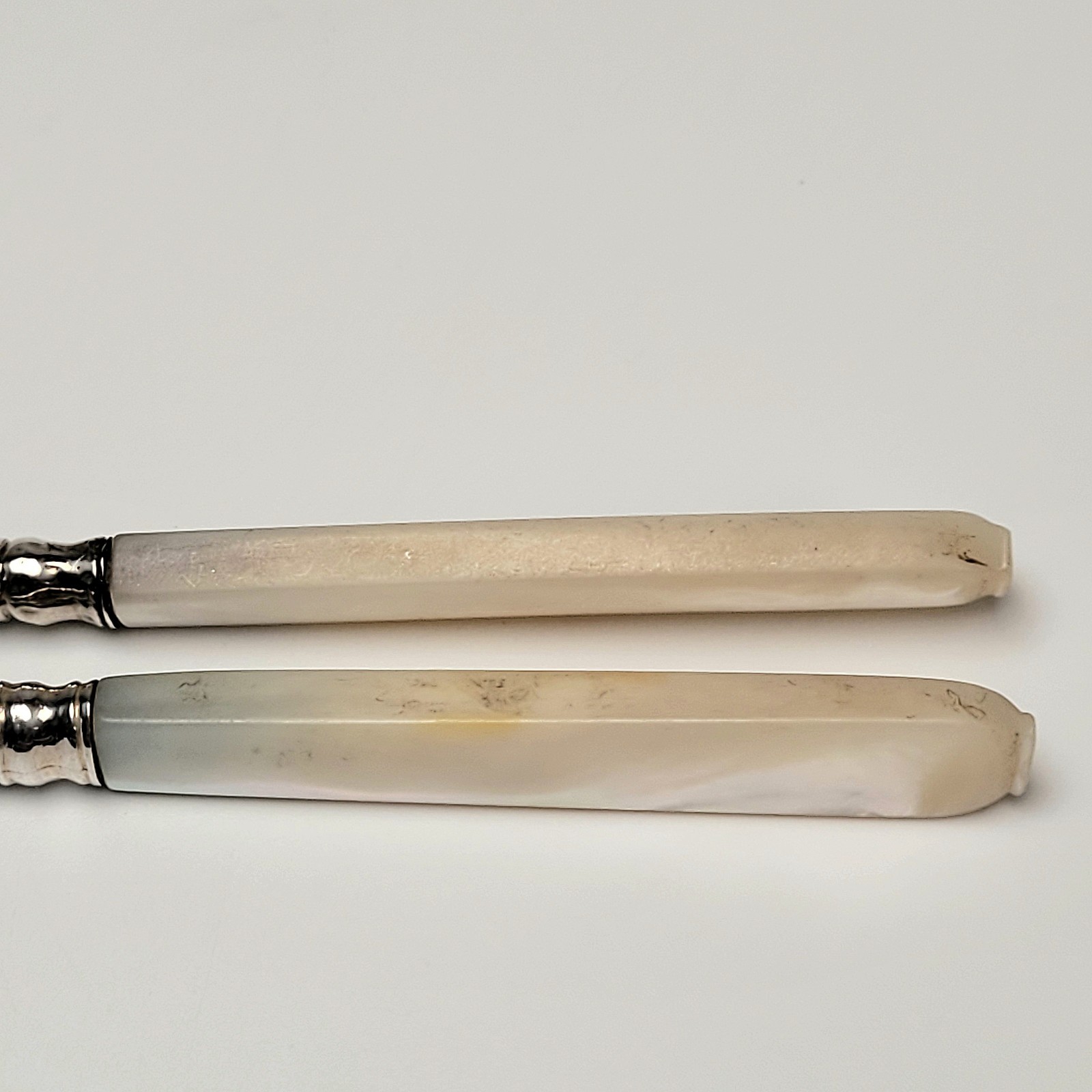 Nathaniel Mills 1847 Knife & Fork Set Sterling Silver Mother of Pearl 4.75″-5.5″