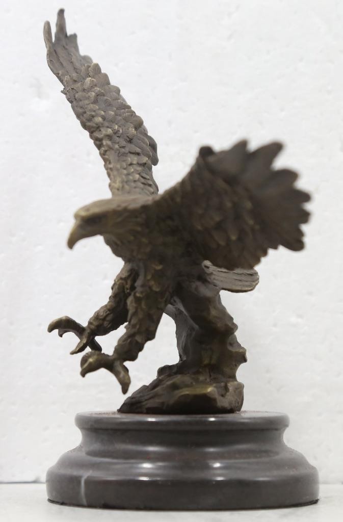 Bronze Sculpture – Eagle in Flight – Solid Marble Base – Signed
