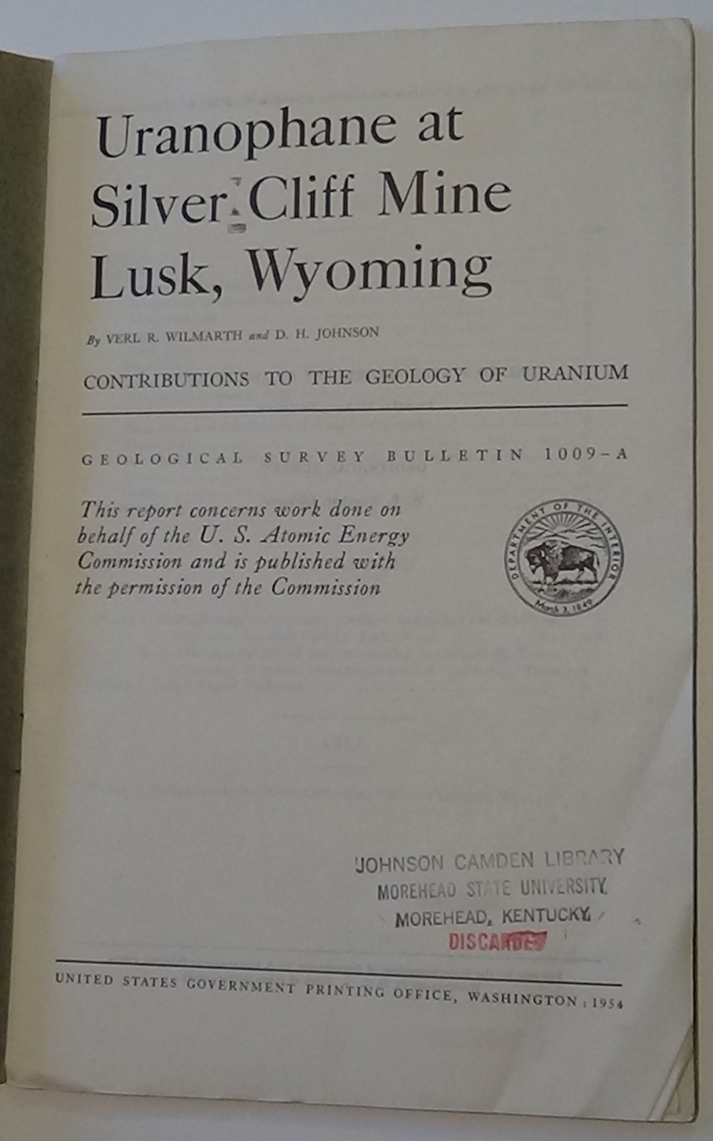 Map of Wyoming — Geological Survey Bulletin 1009-A [1954]