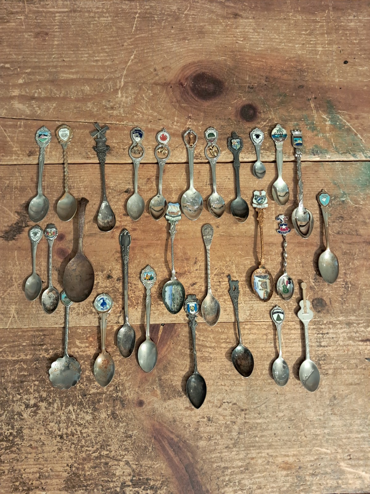Souvenir Spoons Silver Gold Tone States Cities Countries Plated Porcelain Estate