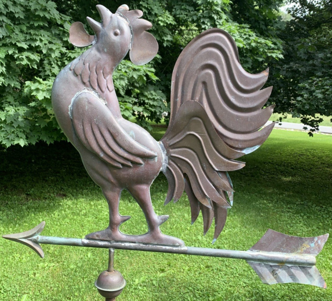 RARE ANTIQUE WEATHERVANE COCK ROOSTER. VINTAGE FULL BODY COPPER BEAUTIFUL PATINA