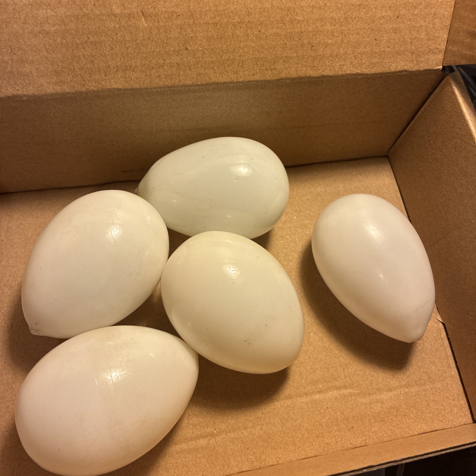 5 ANTIQUE HAND BLOWN WHITE MILK GLASS CHICKEN NESTING EGGS W/PONTIL 2 1/2″