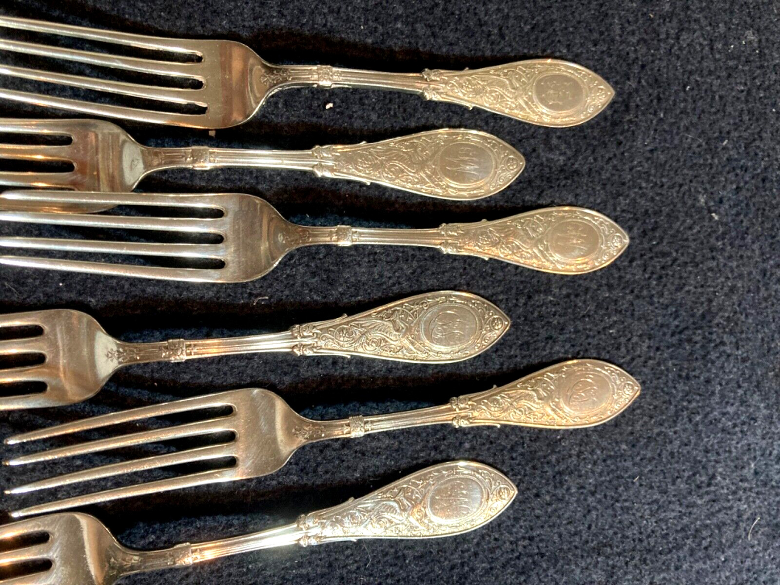 GORHAM WHITING & CO Arabesque Sterling 7 1/2-5/8 DINER FORKS REAL NICE CK PHOTOS