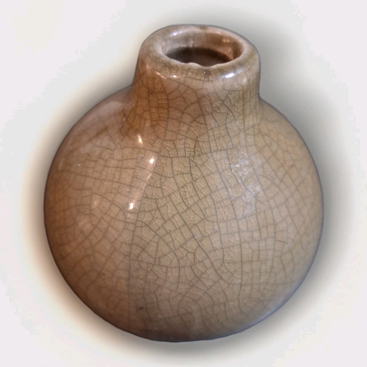 Antique Chinese Ge Type Jarlet For Ink Or Water, Crackle Pottery 4.5″
