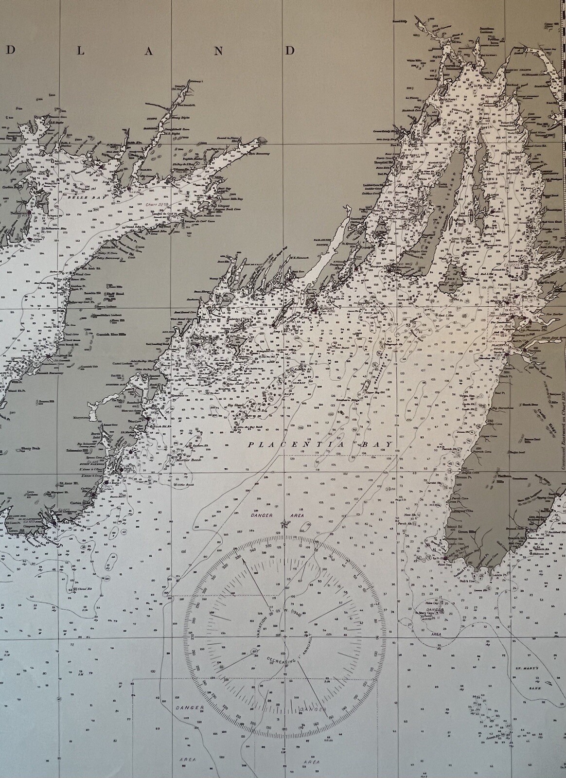 Original 1950s Nautical Chart Map,South Coast Newfoundland,Burgeo Islands,Canada