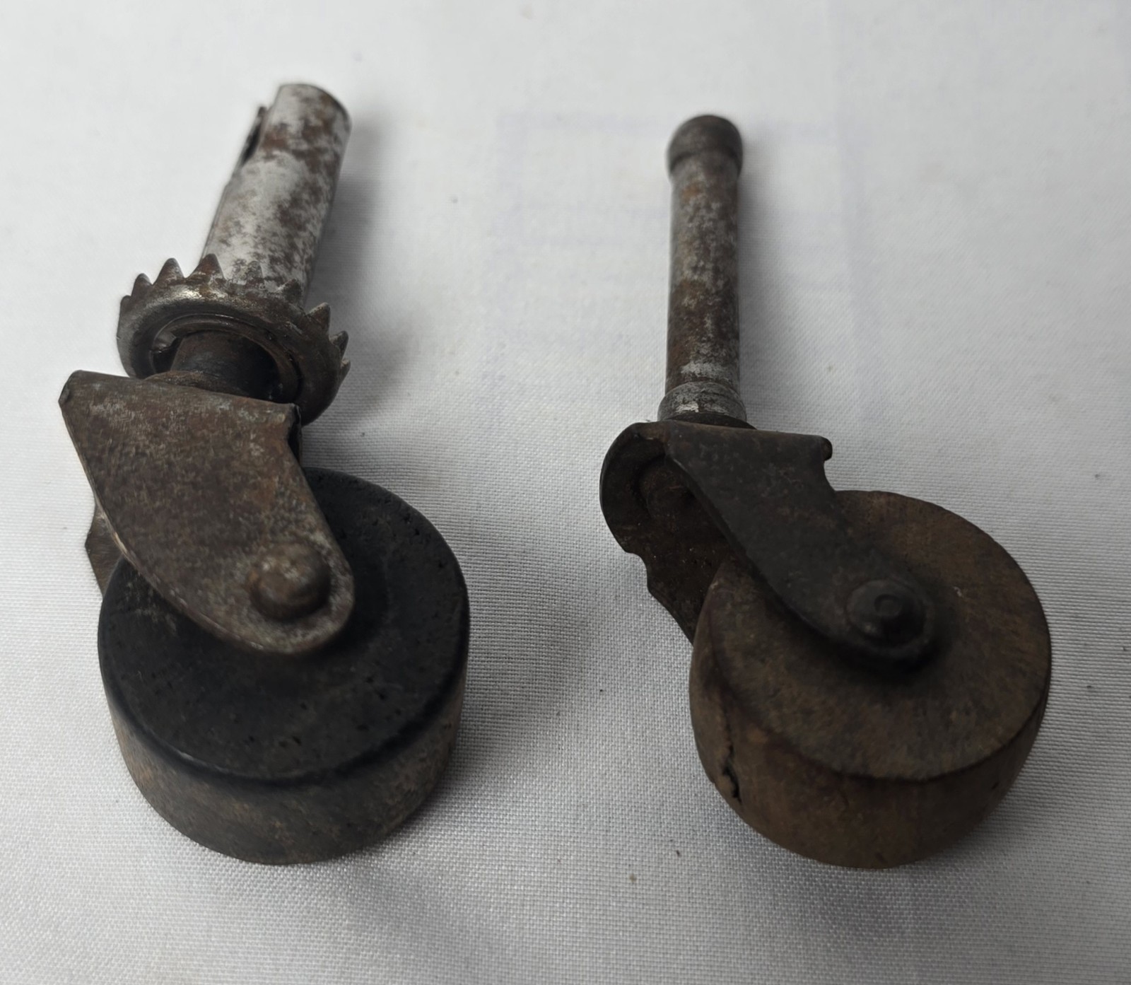 Lot of 2 Antique Wood Wheel Furniture Casters – Stem Mount – Furniture Restore