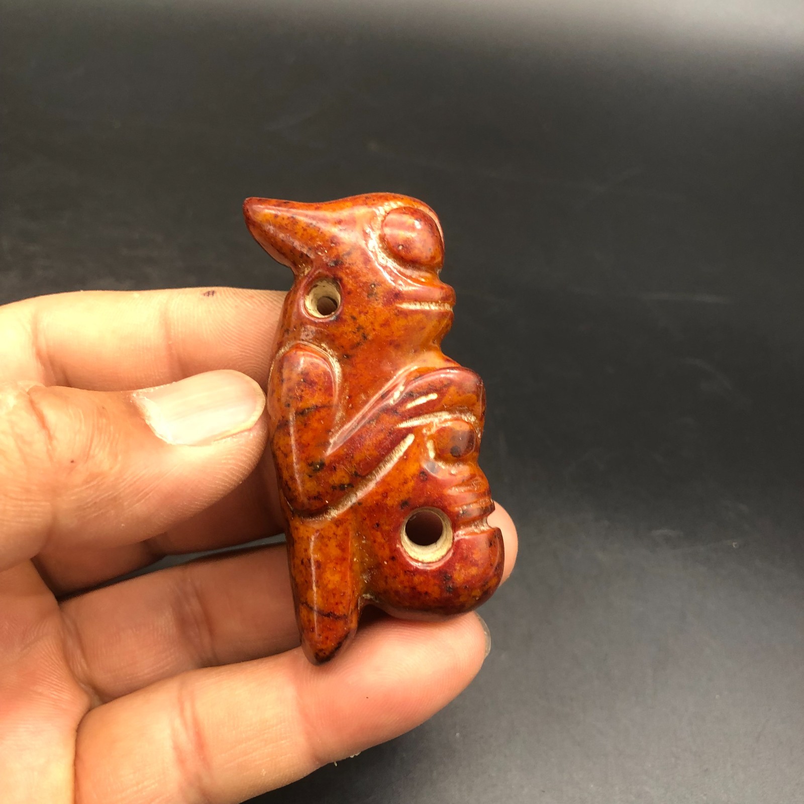 Old Hongshan Culture Hetian Jade Hand-Carved Bird&Pig Dragon Amulet Pendant,C138