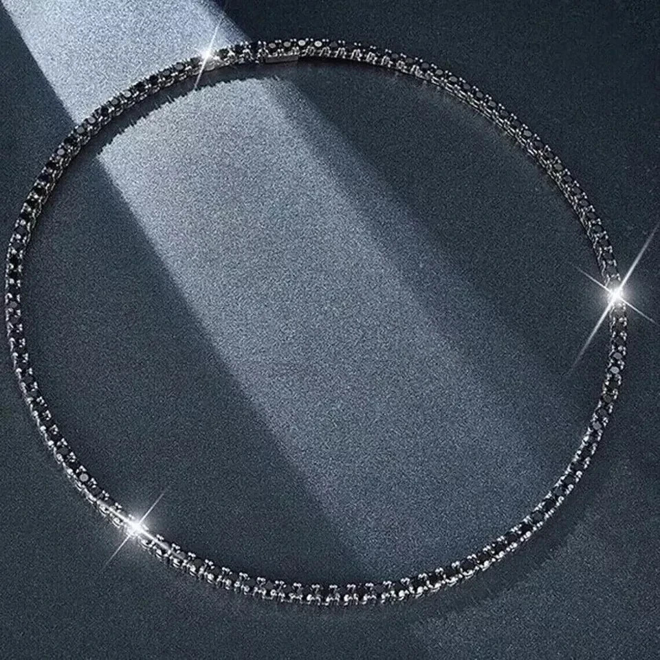 3MM Tennis Necklace 14K Black Gold Plated 18Ct Round Lab Created Black Diamond