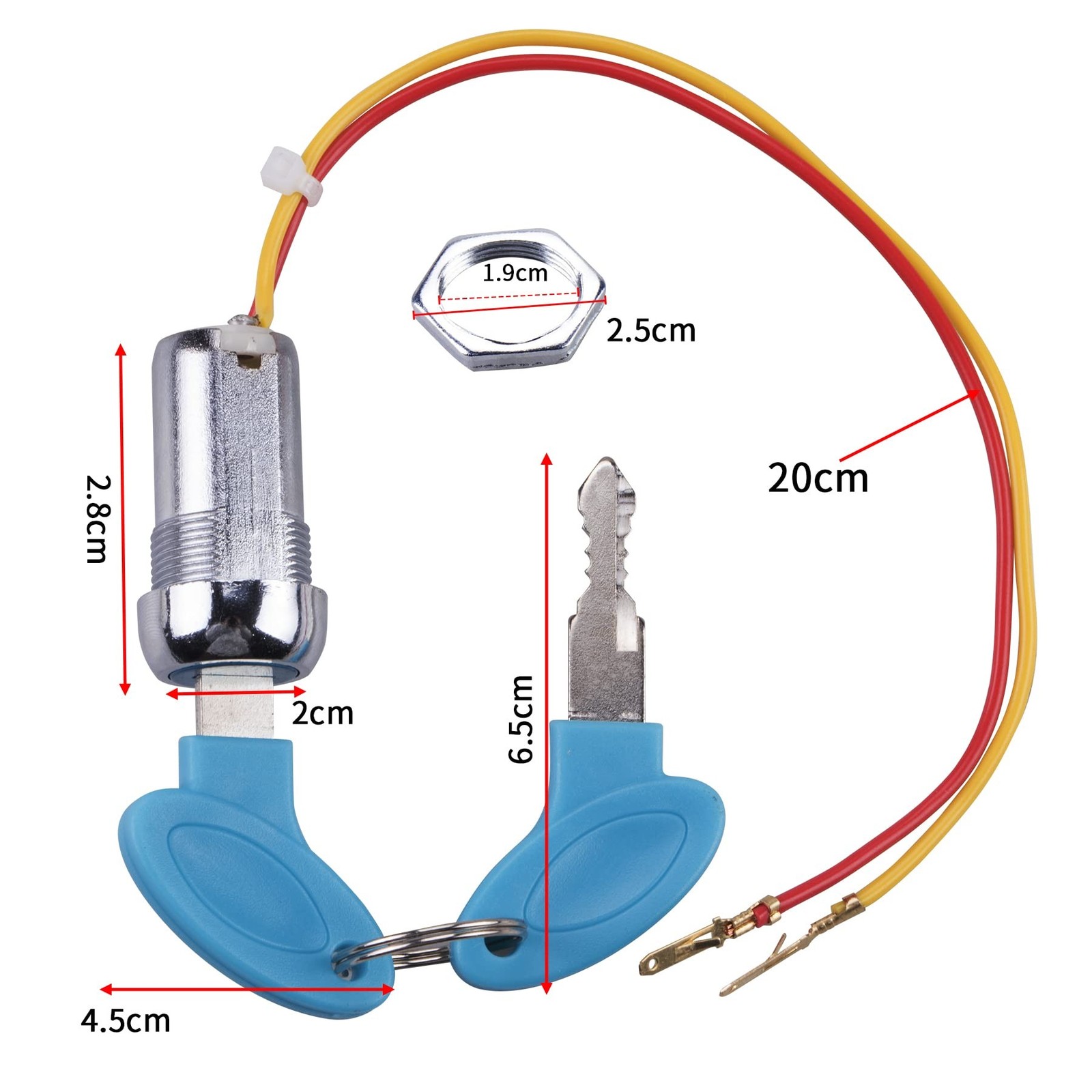 2 Pack 2 Wires Ignition Switch Key Starter Switch with 4 Keys ​On-Off for
