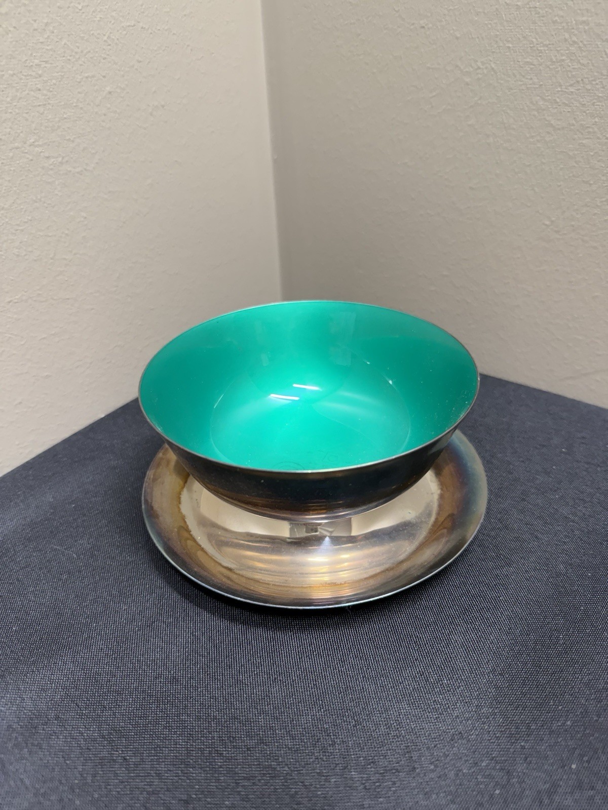 Reed Barton Teal 158 silverplate Sauce Nut Bowl Underplate Patina VTG