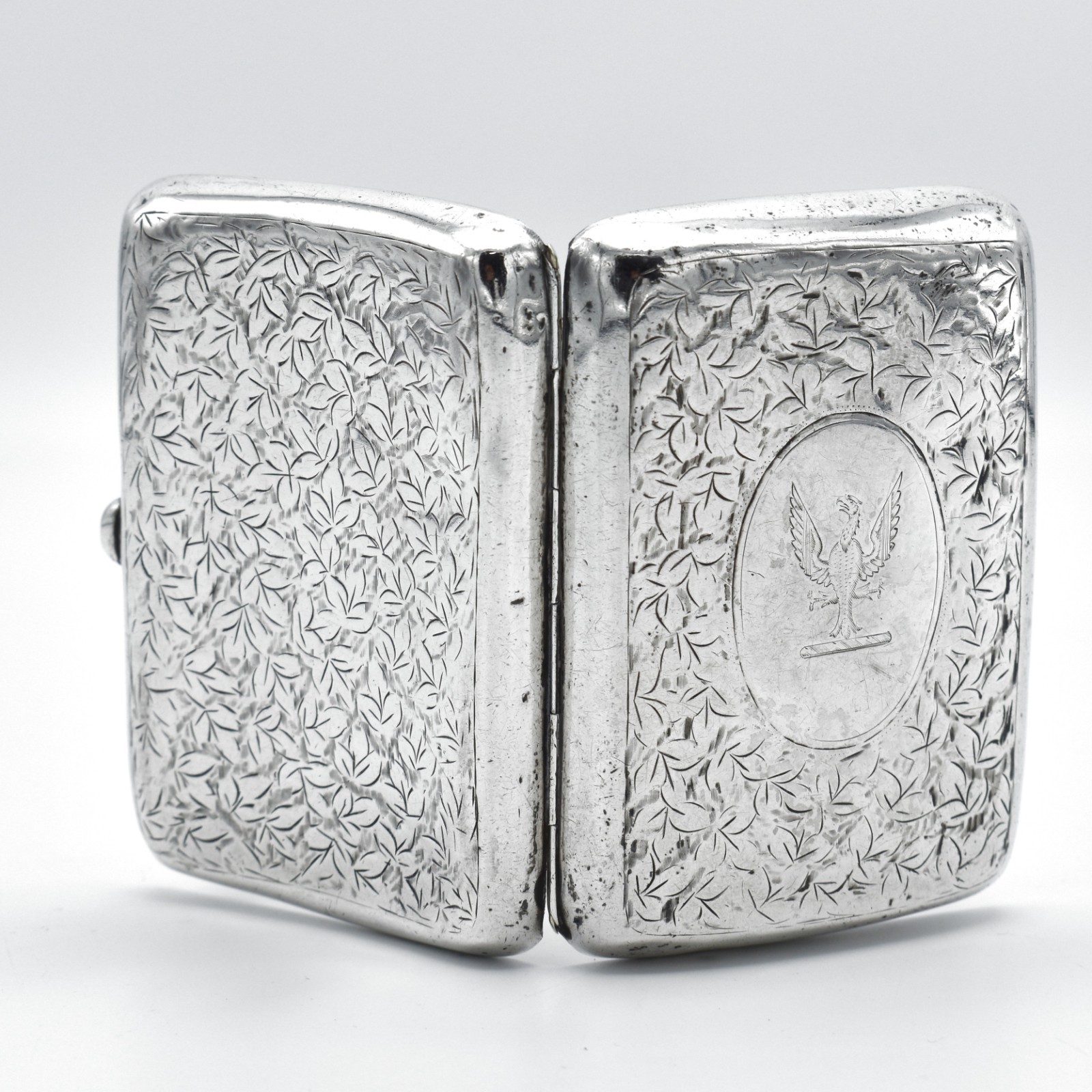 Edward VII Sterling Silver Curved Cigarette Case 1906 Patterned Ivy Phoenix