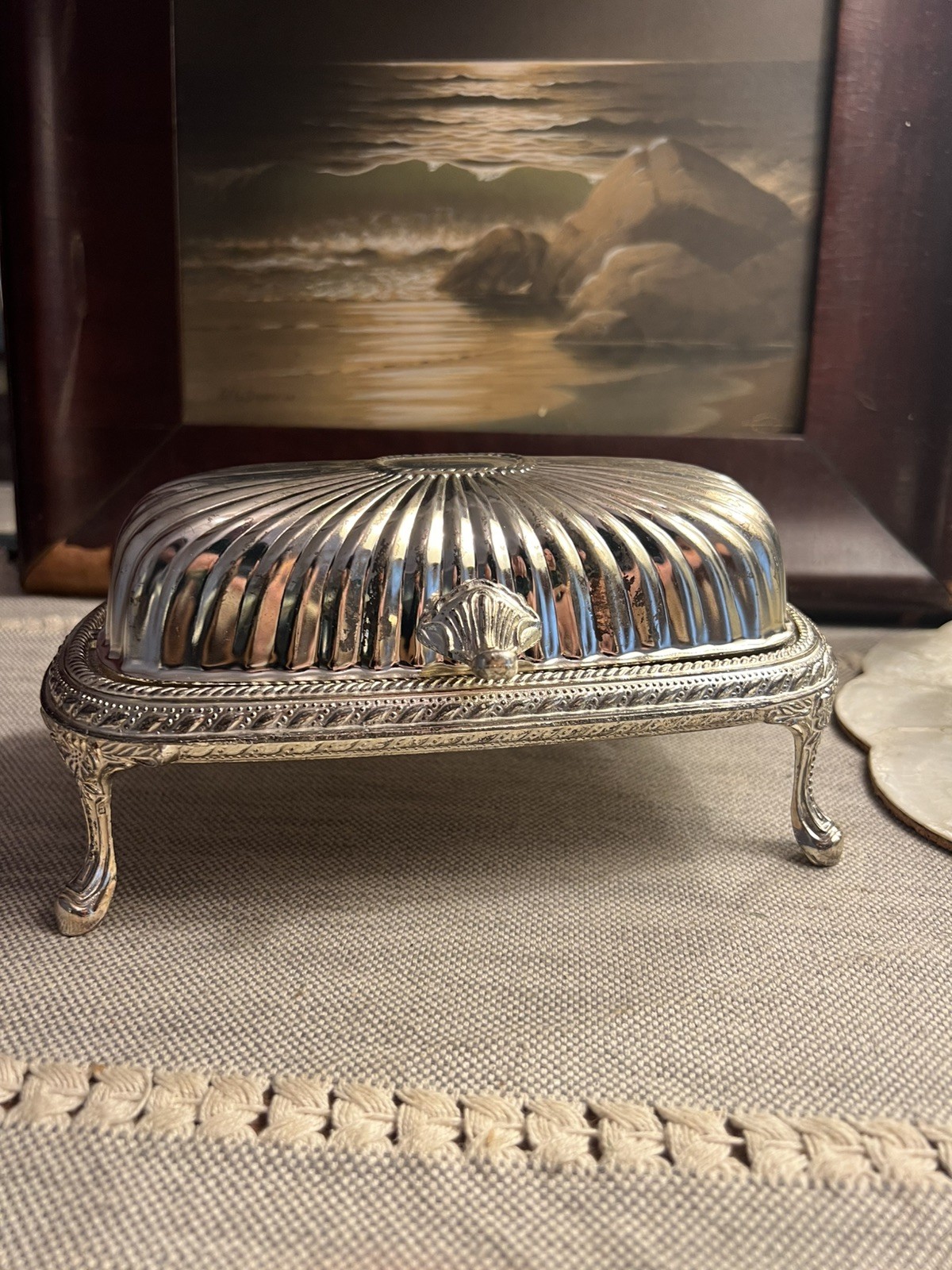 Vintage Silver Plated Roll Top Footed Butter Dish ornate Victorian style