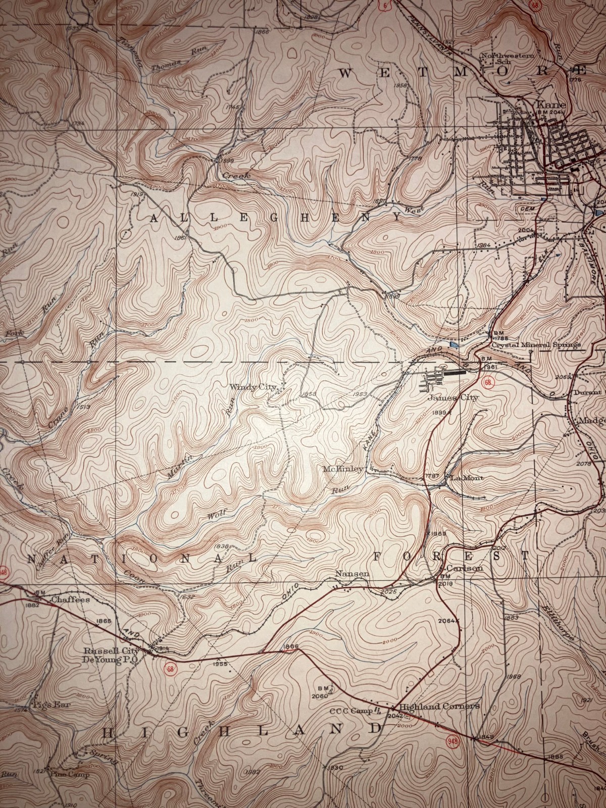 Kane PA McKean County Old USGS Topographical Geological Survey Quadrangle Map
