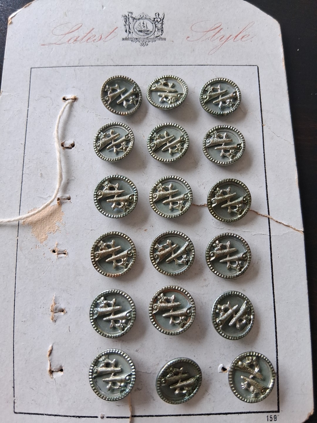 Antique Shank Embossed Metal Brassy Meral Buttons New Count of 18