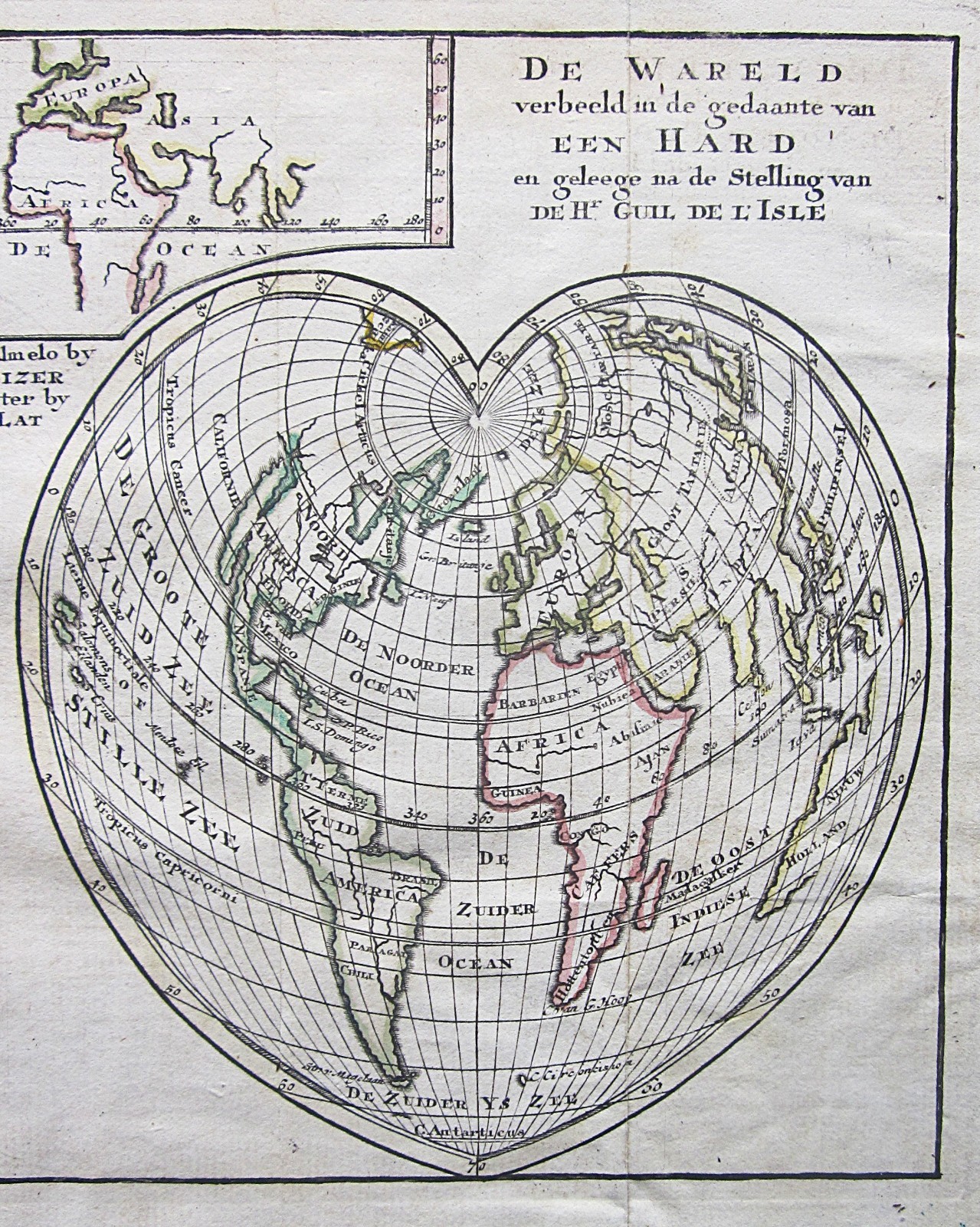 1788 Keizer World Map Antique Cordiform California Island New Holland N Pole