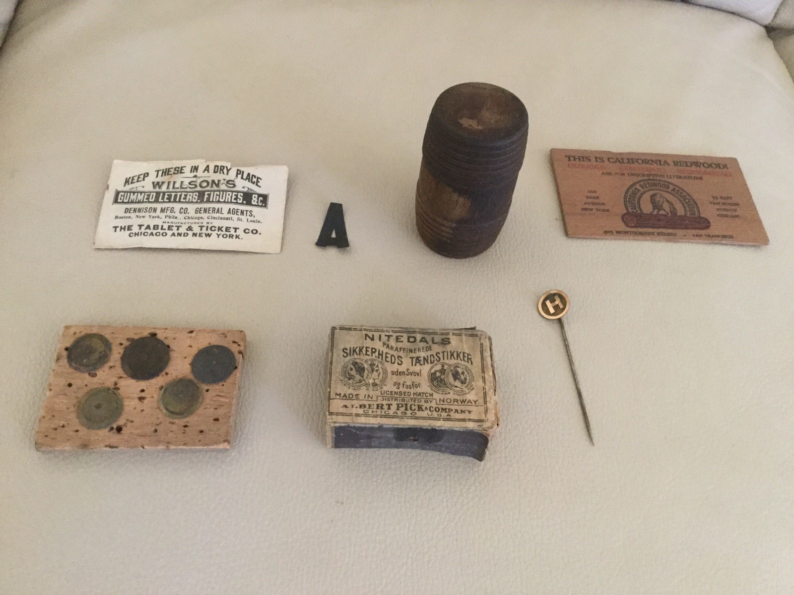 Vintage Tacks Willson’s Paper Letters Hooks Tablet & Ticket Co. Wood Press Lot