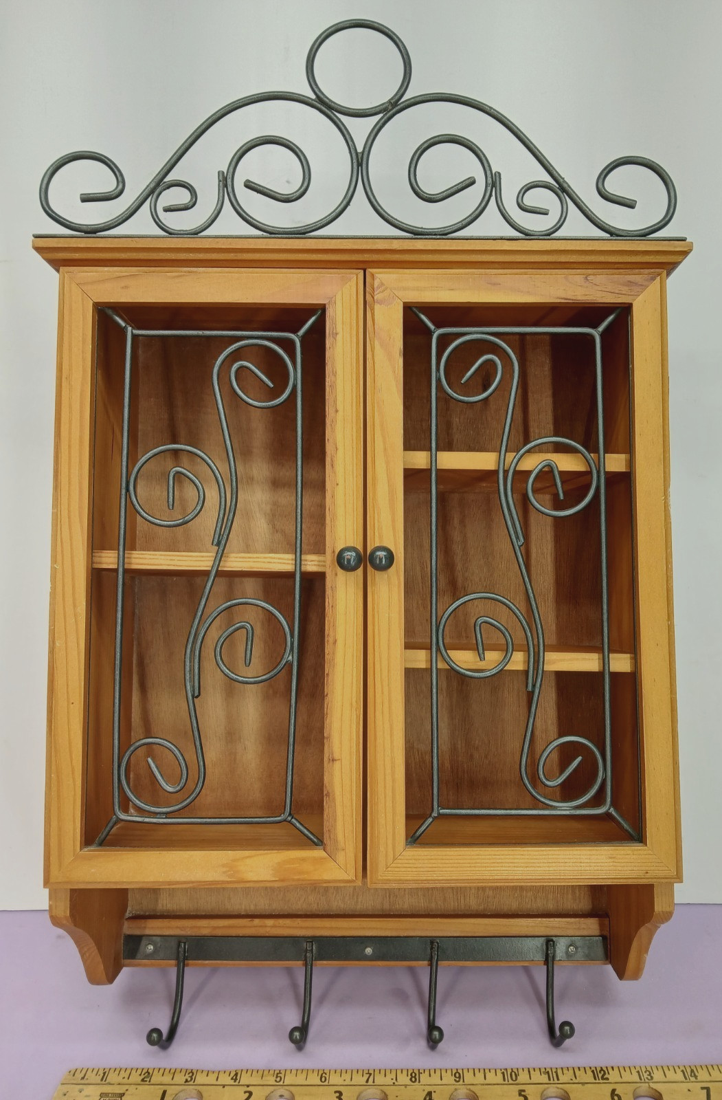 RUSTIC COUNTRY FARMHOUSE COTTAGE METAL FILIGREE CABINET SHELF SHELVES COAT RACK