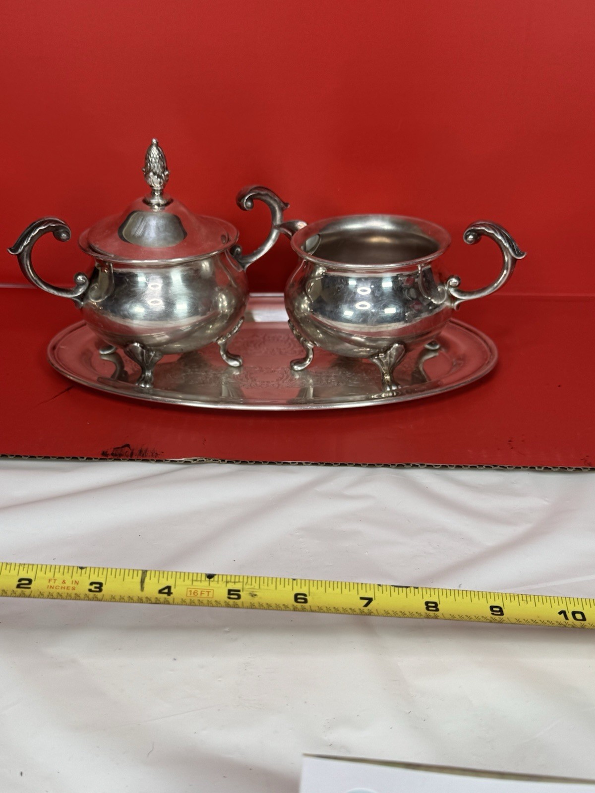 4 PIECES EPCA BRISTOL SILVER BY POOLE ◇ CREAMER AND SUGAR SET TRAY Made In USA