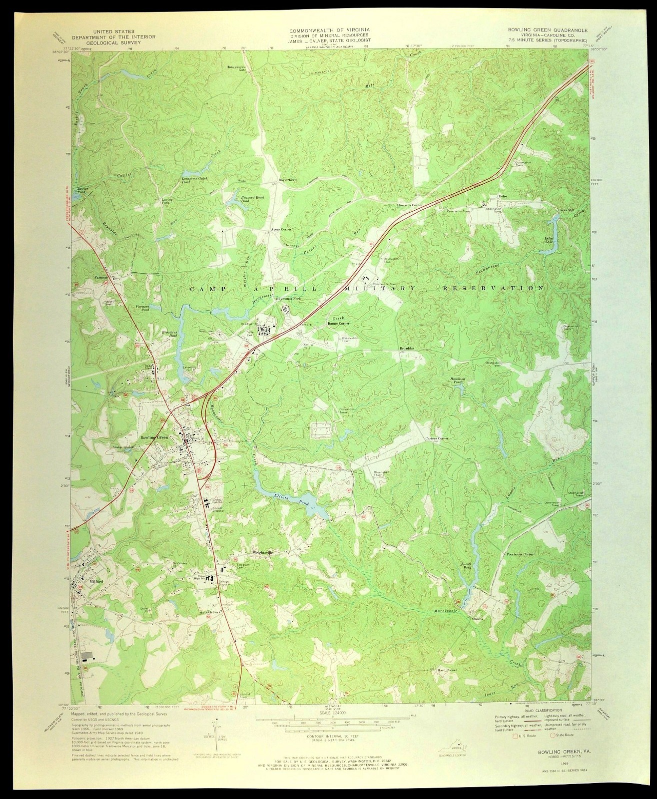 Bowling Green Map of Henrico County Virginia Milford Wrightsville Fort AP Hill