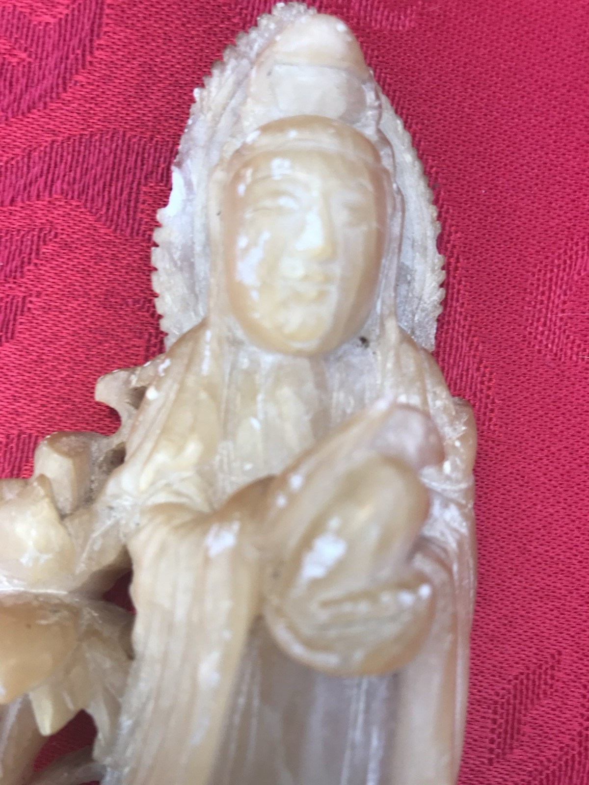 Guanyin Antique Vintage Buddah Statue Stone Carved with Lotus Design