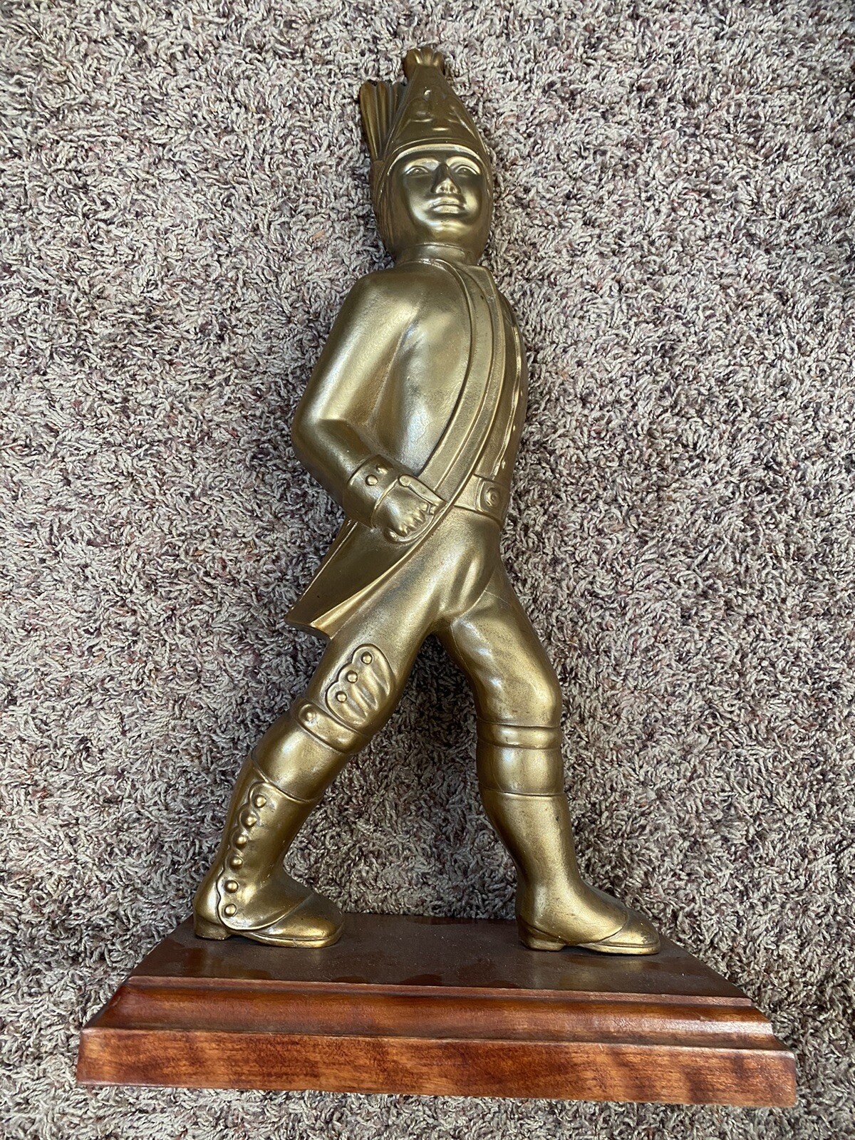 Antique Brass Hessian Soldier Fireplace Andiron 20” Statue On Wood Base