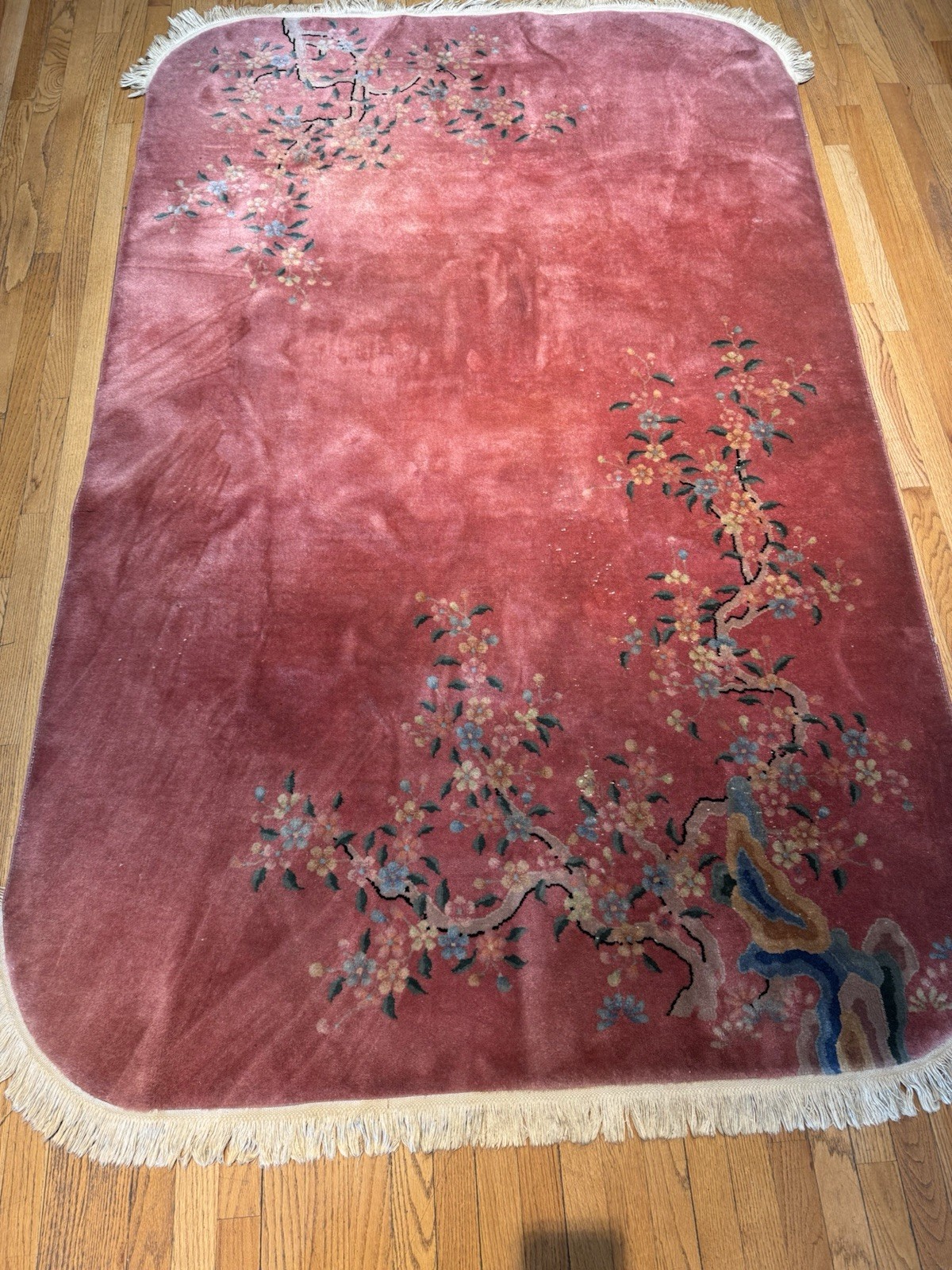 Rare Pink Oval Shape Antique Chinese Art Deco RugC.1930 Amazing Condition 5’1×8
