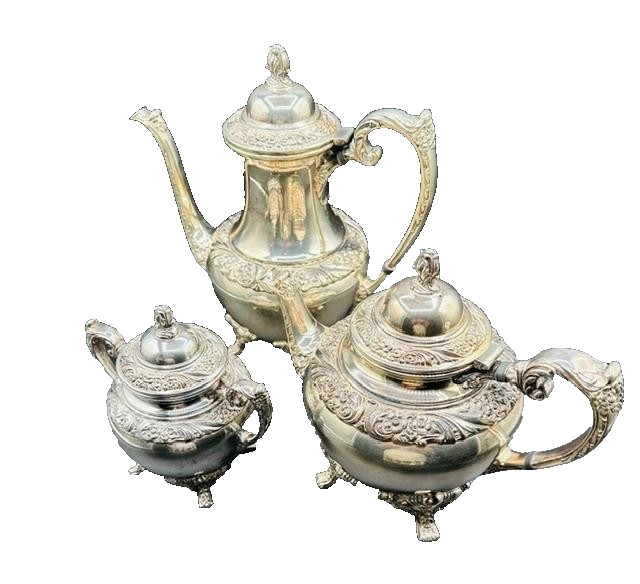 Heritage 1847 Rogers Bros. Silverplate Coffee Pot 9401/Tea Pot 9402/Sugarl 9403
