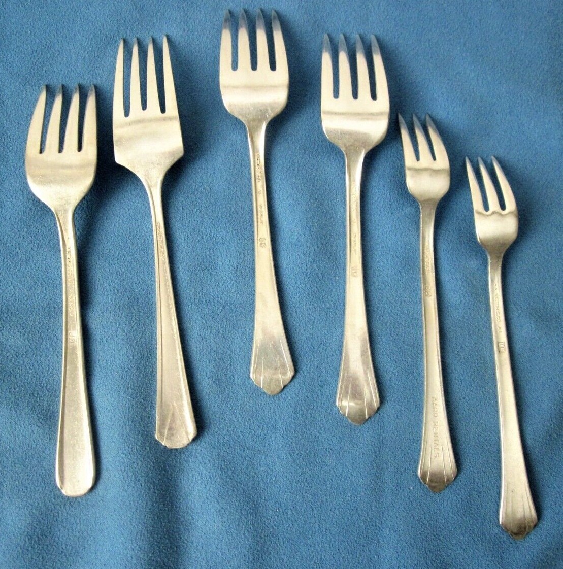 6 Vintage Silverplate Dessert & Cocktail Forks, Talisman, Deauville, Victor One