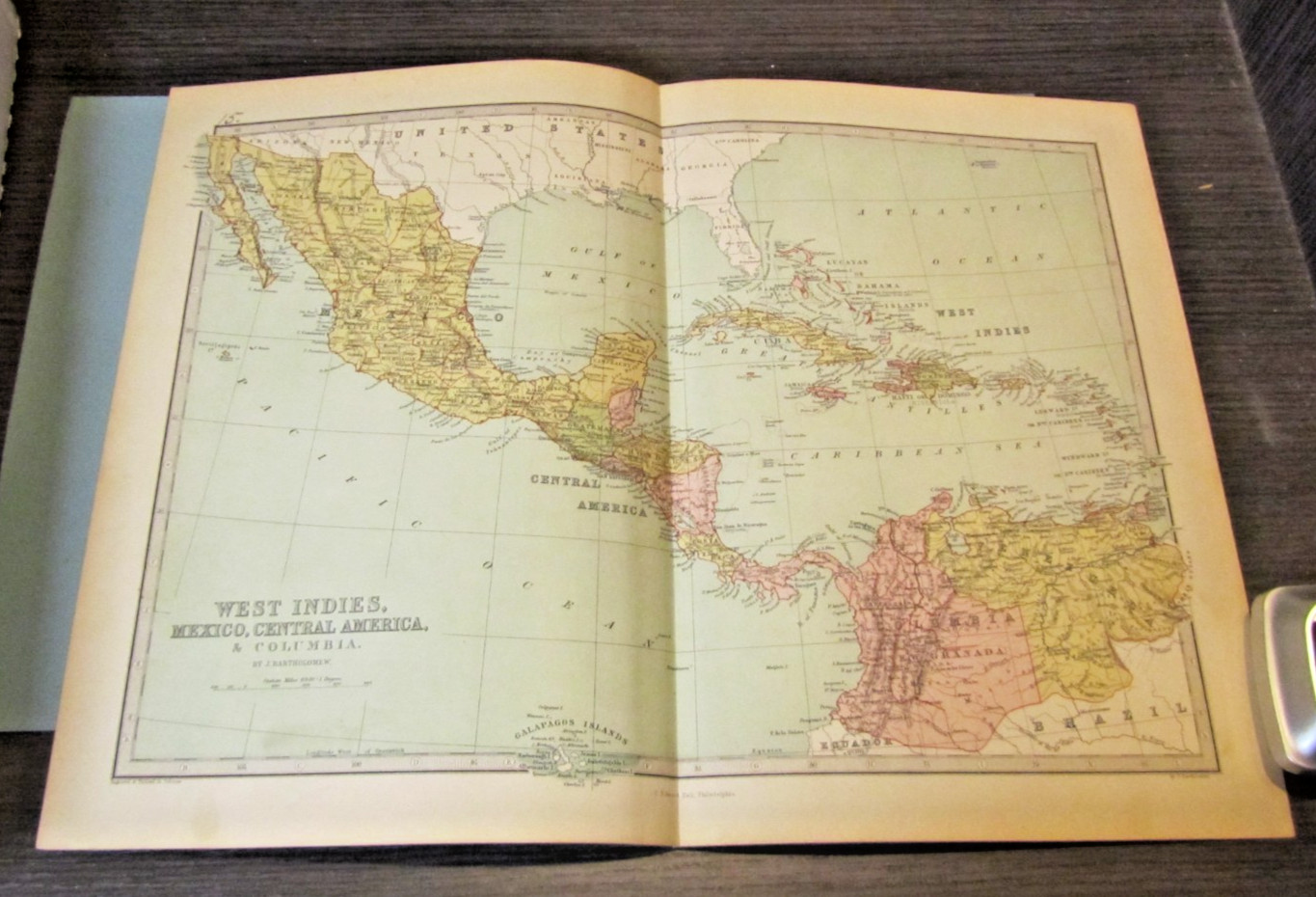 1873 Bartholomew Mexico West Indies Central America Map Antique Color Original