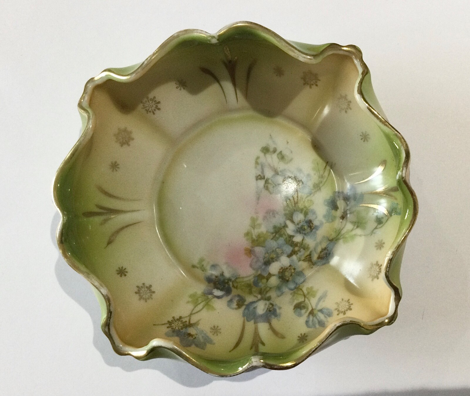 Antique Silesia Style Porcelain Hand Painted Fluted Bowl.