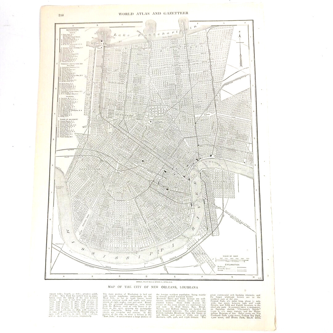 Antique Newark NJ New Orleans LA City Street Maps 1908 Gazetteer Page