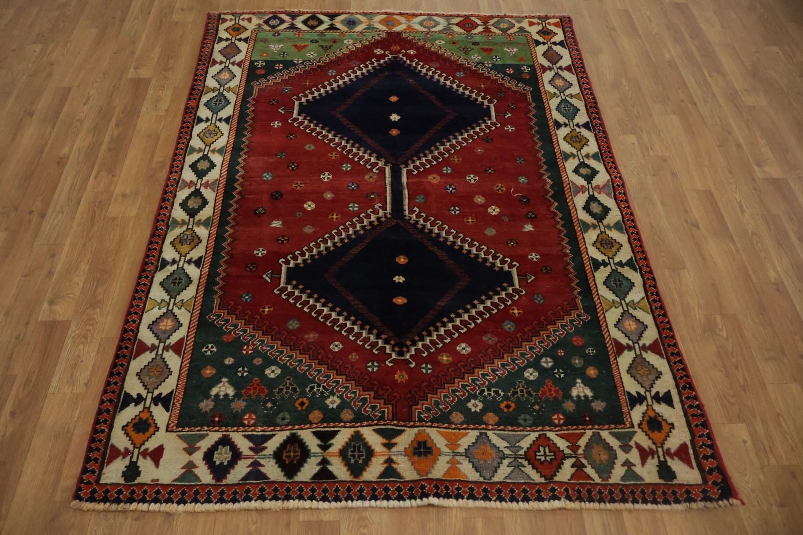 Vintage Vegetable Dye Area Rug 5×6 Handmade Wool Geometric Red/ Ivory Carpet