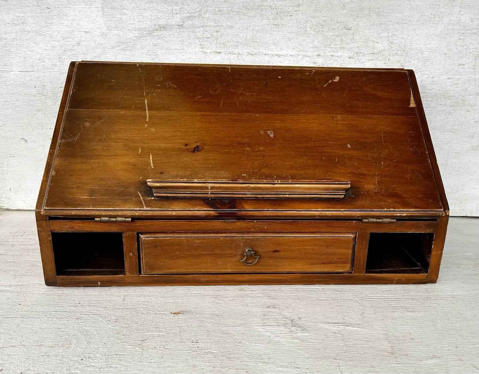 Antique Portable Wood Slanted Slope Lap Desk w/ Interior Spindle Gallery 24”