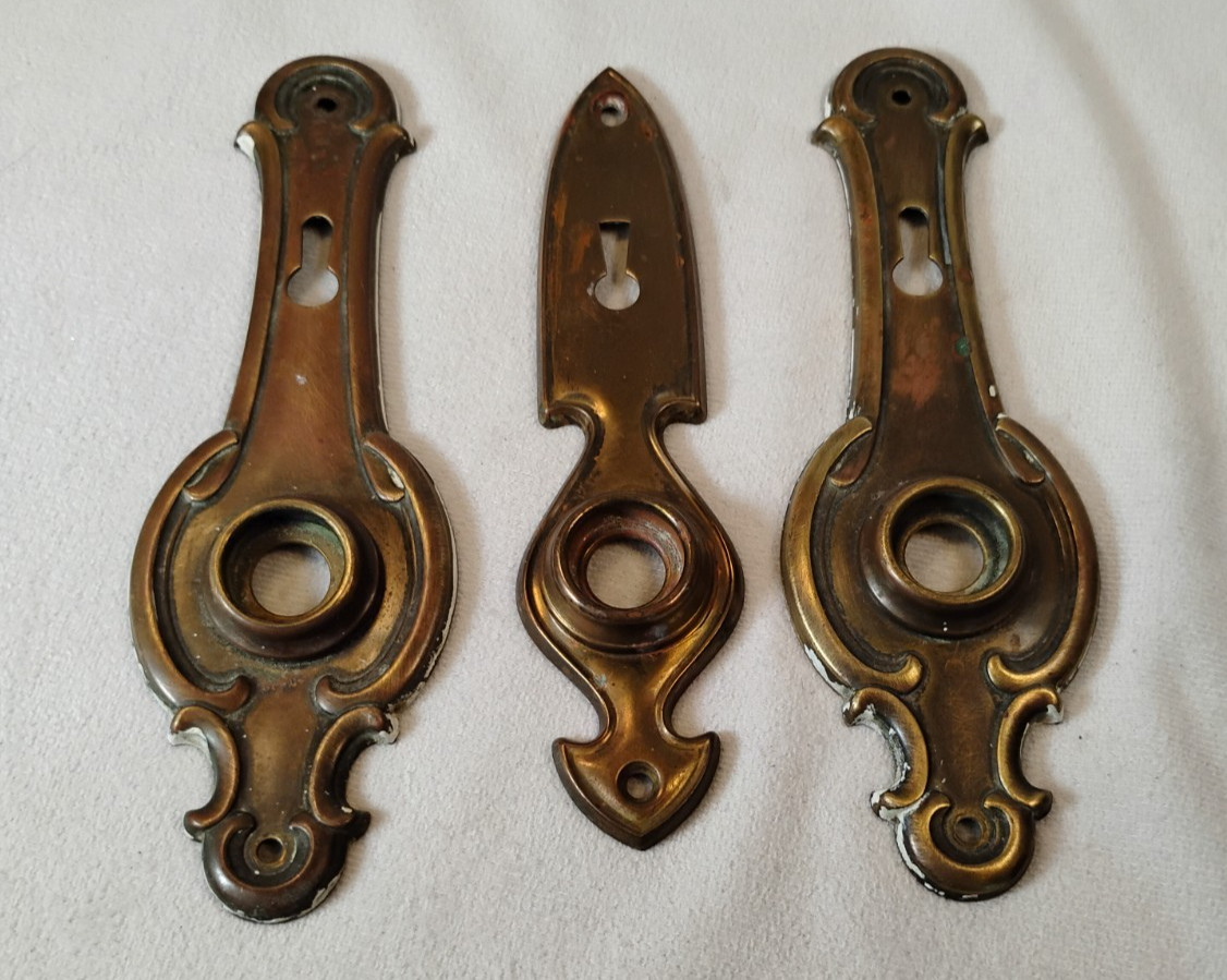 Antique Brass Door Plates Lot Keyhole Cover Escutcheon Architectural Salvage 3PC