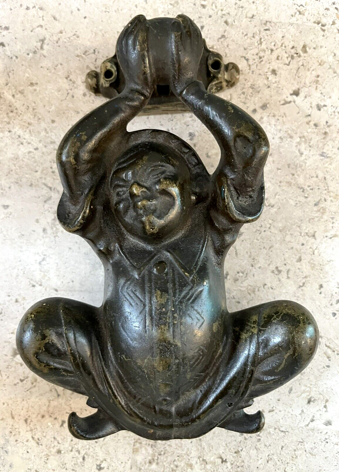 8″ ANTIQUE c.1883 VICTORIAN CHINESE JESTER ARCHITECTURAL SALVAGE DOORKNOCKER