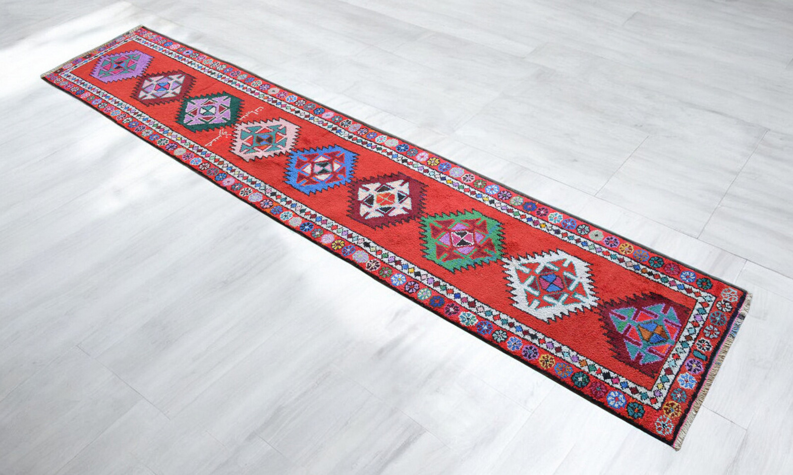 3×14 Rug Runner Kurdish Rug Handmade Extra Long Runner Rug Actual 2.9×14.1 ft
