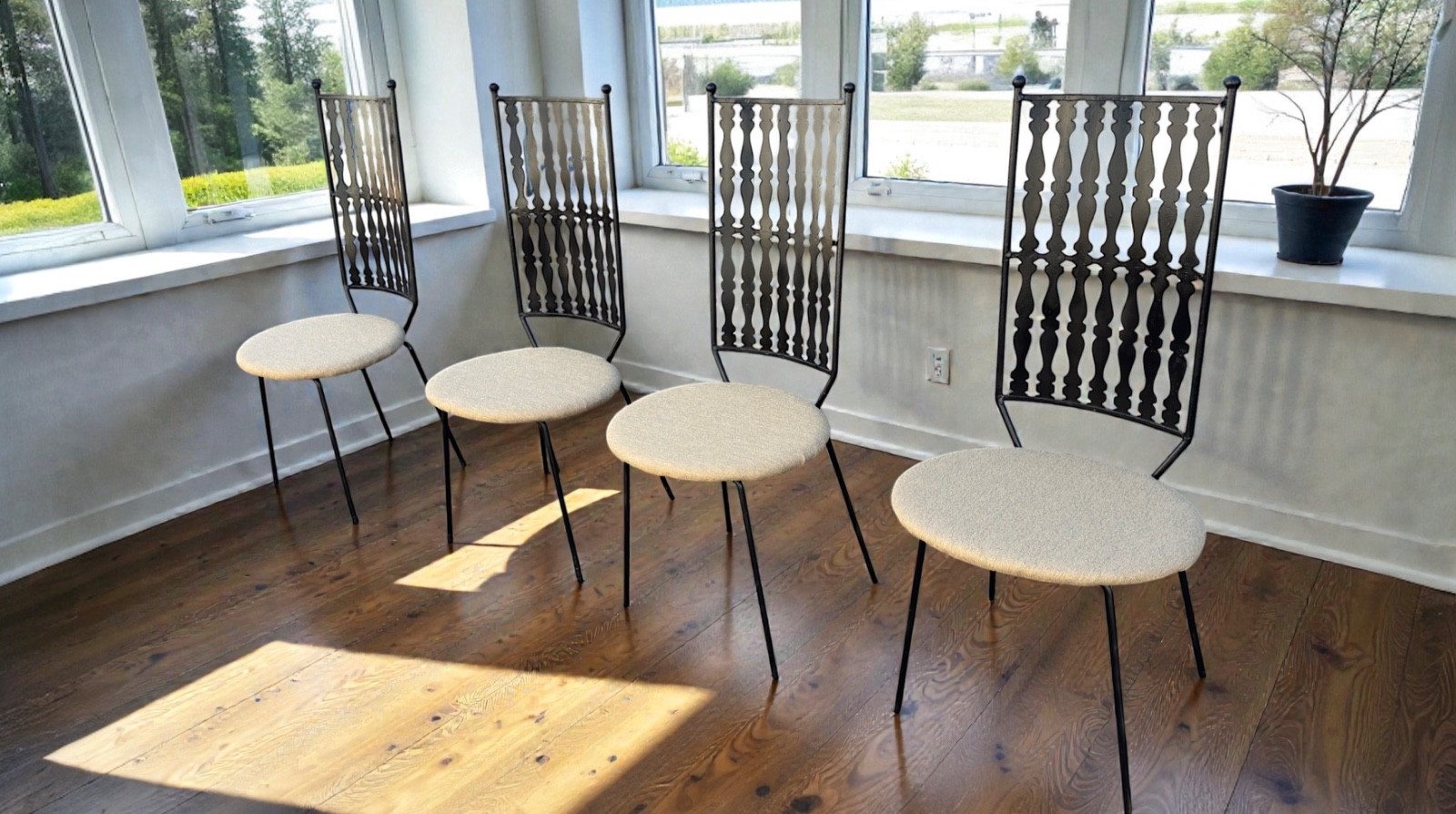 Set of 4 Arthur Umanoff Mid Century Modern High Back Wrought Iron Dining Chairs