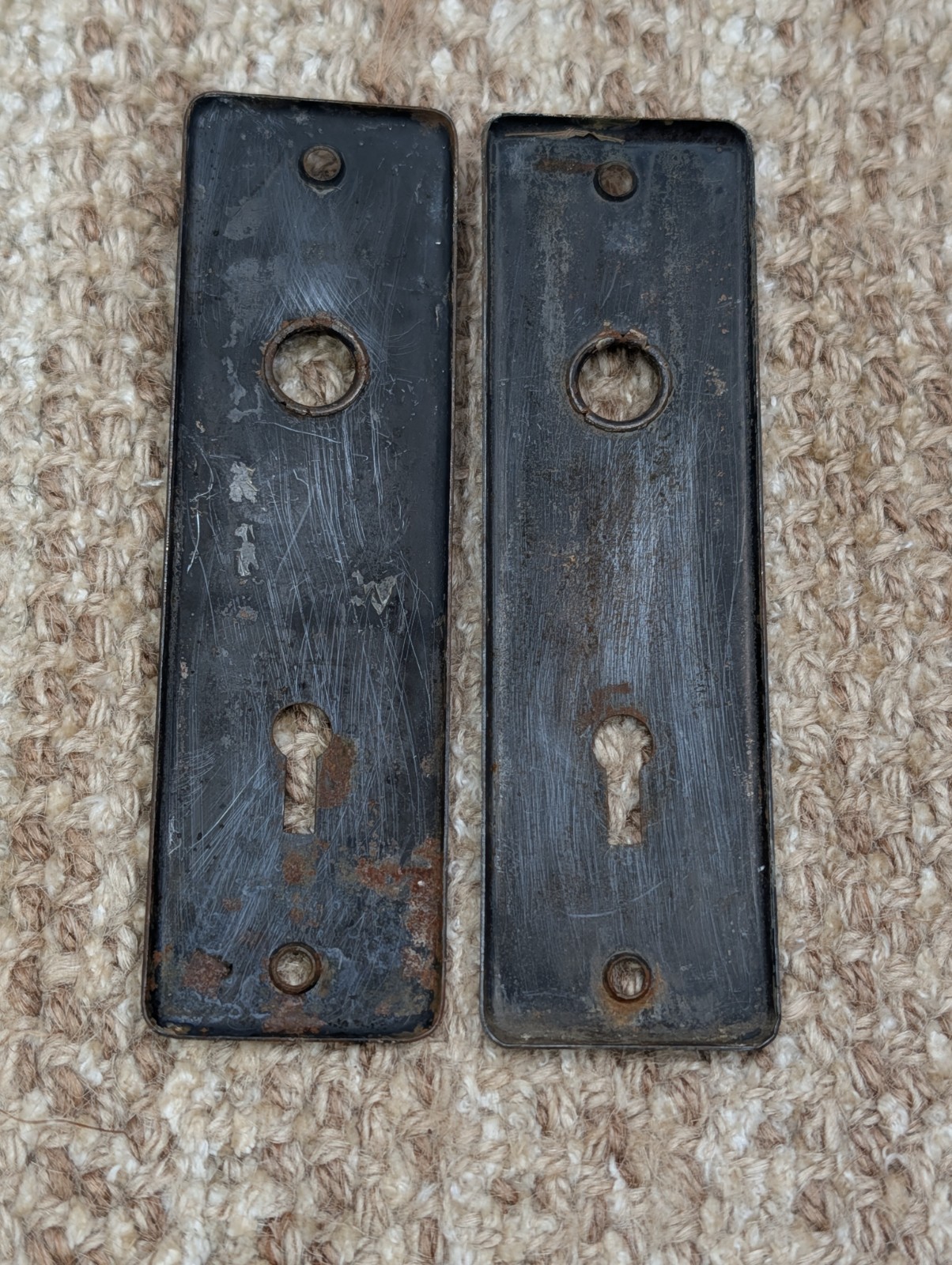 Pair 1 5/8″ x 5 1/2″ Antique Stamped Steel Door Knob Plates
