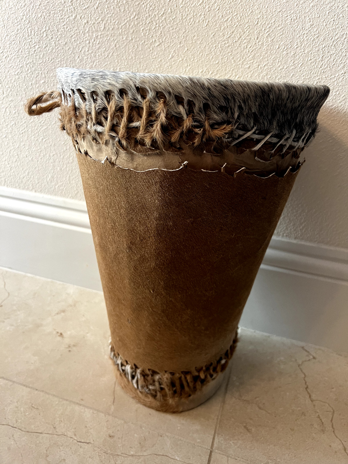 Primitive African Tribal Skin Double Drum Animal Hide Traditional Zulu Drum VTG