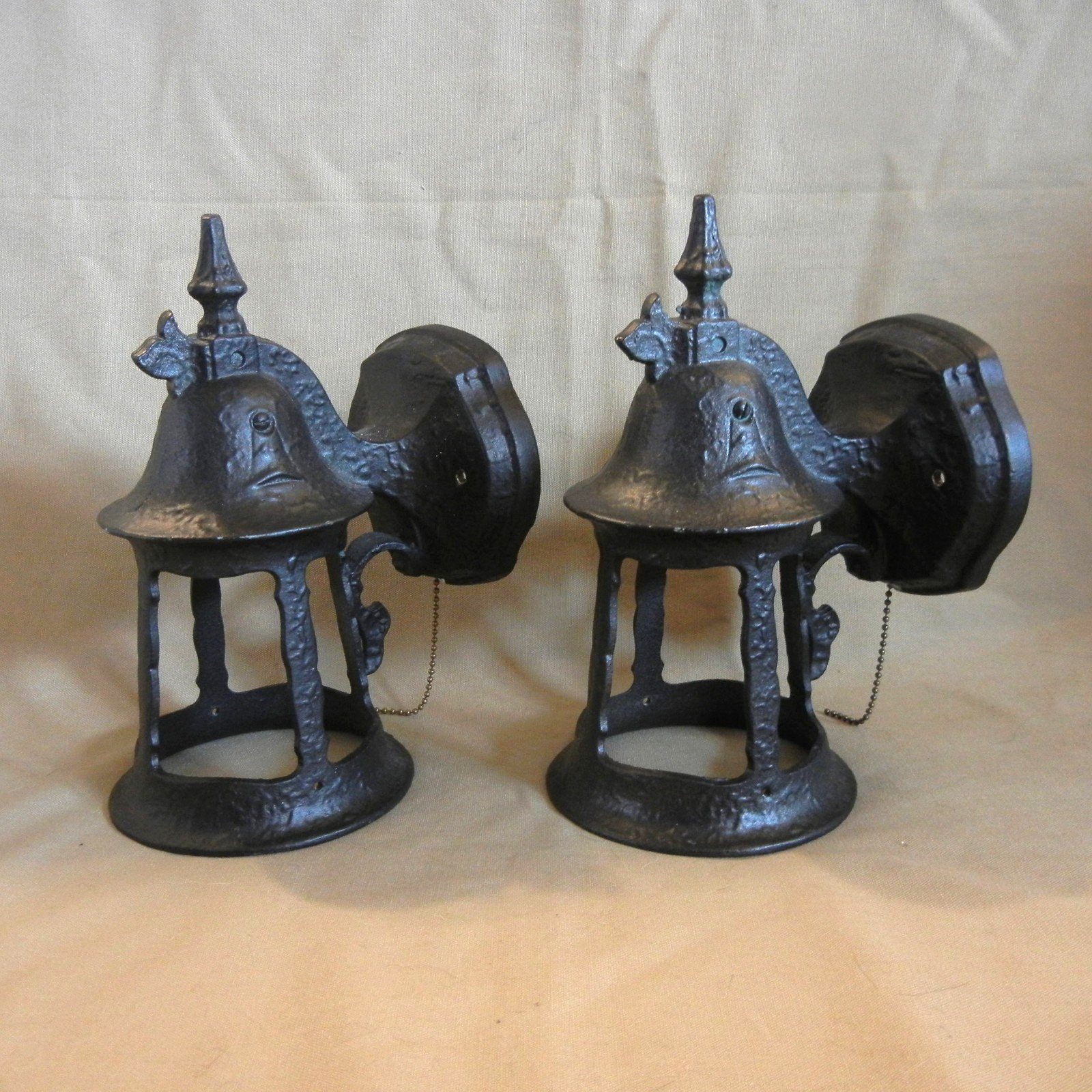 Pair Vintage Antique Arts & Crafts Gothic Exterior Porch Light Wall Sconces